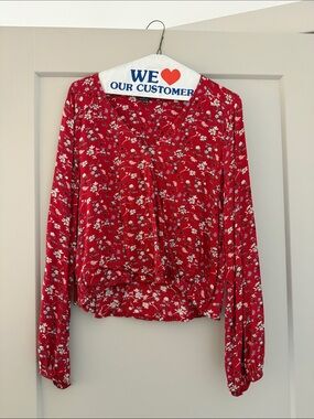 Sanctuary Red Floral V-Neck Long Sleeve Blouse